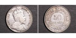 50 Цент Британский Гондурас (1862-1981) Серебро Эдуард VII (1841-1910)