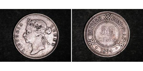 50 Цент Британский Гондурас (1862-1981) Серебро Виктория (1819 - 1901)