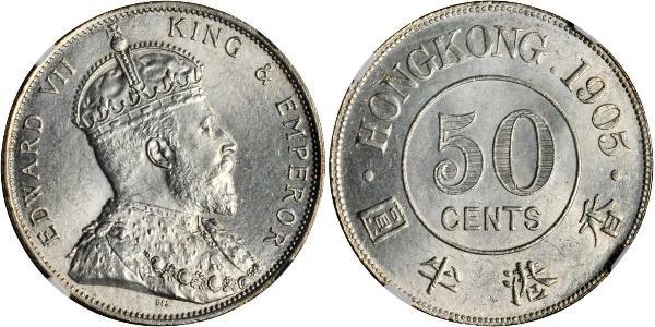 50 Цент Гонконг Серебро Эдуард VII (1841-1910)