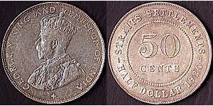 50 Цент Стрейтс-Сетлментс (1826 - 1946) Серебро Георг V (1865-1936)