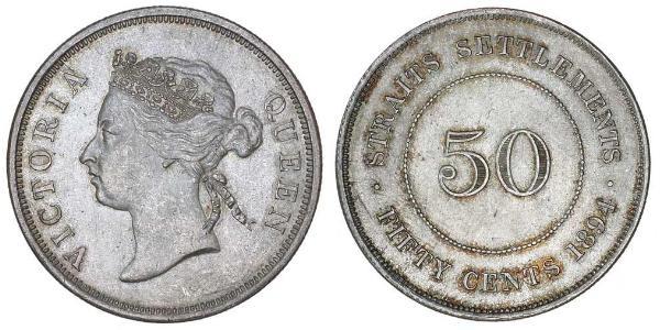 50 Цент Стрейтс-Сетлментс (1826 - 1946) Серебро Виктория (1819 - 1901)