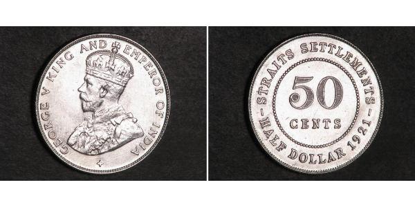 50 Цент Стрейтс-Сетлментс (1826 - 1946) Серебро Георг V (1865-1936)