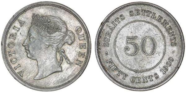 50 Цент Стрейтс-Сетлментс (1826 - 1946) Серебро Виктория (1819 - 1901)
