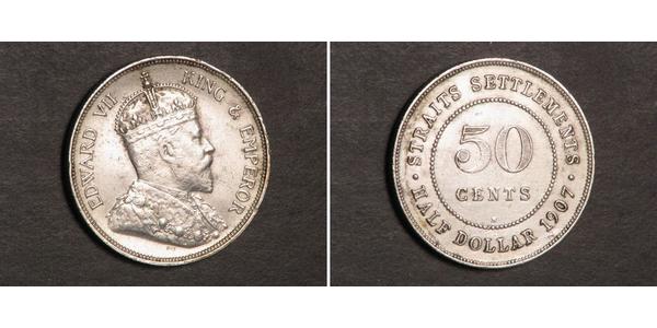 50 Цент Стрейтс-Сетлментс (1826 - 1946) Серебро Эдуард VII (1841-1910)