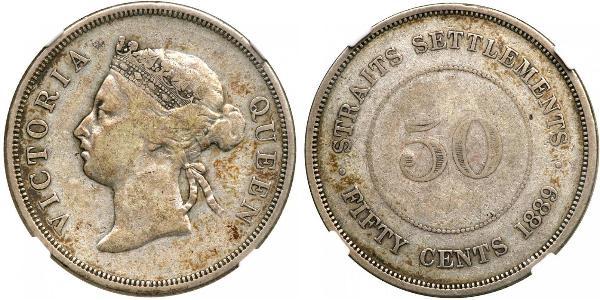 50 Цент Стрейтс-Сетлментс (1826 - 1946) Серебро Виктория (1819 - 1901)