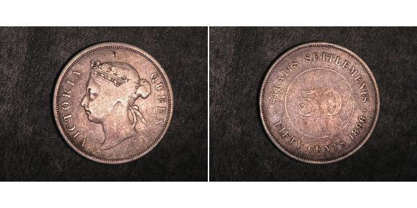50 Цент Стрейтс-Сетлментс (1826 - 1946) Серебро Виктория (1819 - 1901)