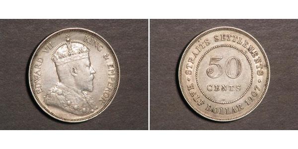 50 Цент Стрейтс-Сетлментс (1826 - 1946) Серебро Эдуард VII (1841-1910)