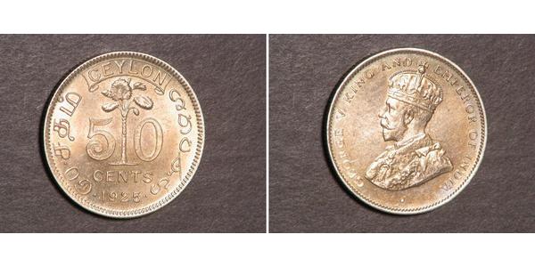50 Цент Шри Ланка/Цейлон Серебро Георг V (1865-1936)