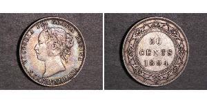 50 Цент Ньюфаундленд і Лабрадор Срібло Вікторія (1819 - 1901)