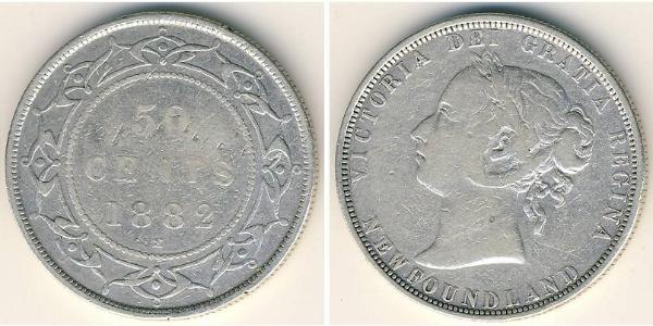 50 Цент Ньюфаундленд і Лабрадор Срібло Вікторія (1819 - 1901)