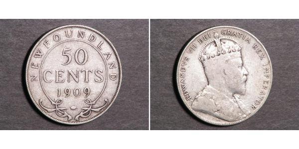 50 Цент Ньюфаундленд і Лабрадор Срібло Едвард VII (1841-1910)