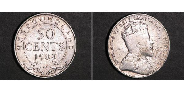 50 Цент Ньюфаундленд і Лабрадор Срібло Едвард VII (1841-1910)