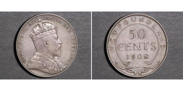 50 Цент Ньюфаундленд і Лабрадор Срібло Едвард VII (1841-1910)