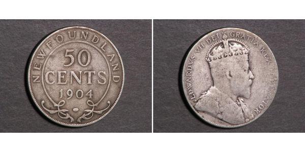 50 Цент Ньюфаундленд і Лабрадор Срібло Едвард VII (1841-1910)
