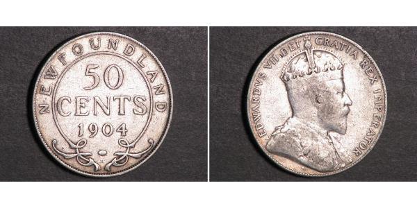 50 Цент Ньюфаундленд і Лабрадор Срібло Едвард VII (1841-1910)