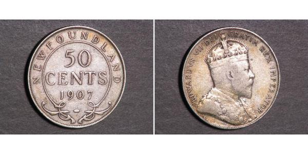 50 Цент Ньюфаундленд і Лабрадор Срібло Едвард VII (1841-1910)