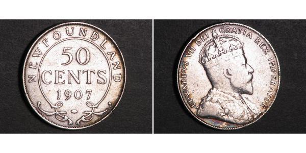 50 Цент Ньюфаундленд і Лабрадор Срібло Едвард VII (1841-1910)