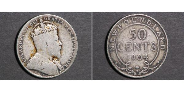 50 Цент Ньюфаундленд і Лабрадор Срібло Едвард VII (1841-1910)