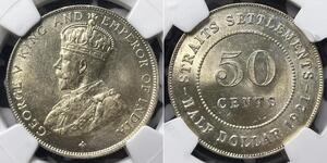 50 Цент Стрейтс-Сетлментс (1826 - 1946) Срібло Георг V (1865-1936)