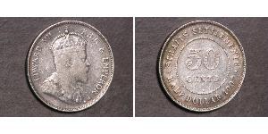 50 Цент Стрейтс-Сетлментс (1826 - 1946) Срібло Едвард VII (1841-1910)