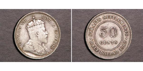 50 Цент Стрейтс-Сетлментс (1826 - 1946) Срібло Едвард VII (1841-1910)