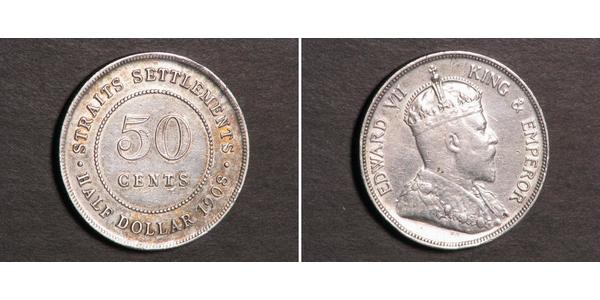 50 Цент Стрейтс-Сетлментс (1826 - 1946) Срібло Едвард VII (1841-1910)