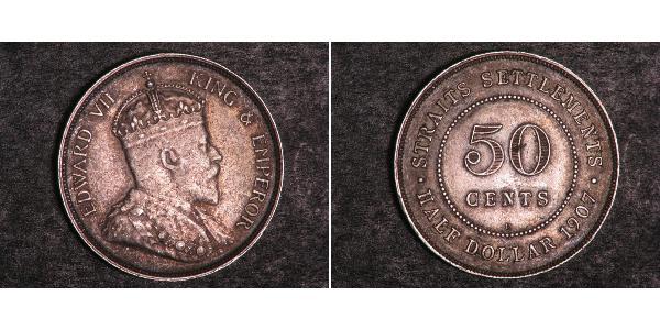 50 Цент Стрейтс-Сетлментс (1826 - 1946) Срібло Едвард VII (1841-1910)