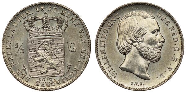 50 Цент / 1/2 Гульден Королівство Нідерланди (1815 - ) Срібло Віллем III