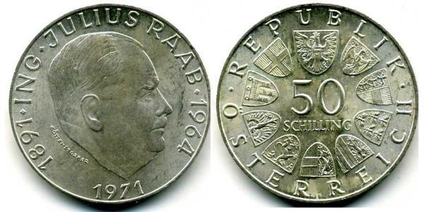 50 Шиллинг Австрийская Республика(1955 - ) Серебро 