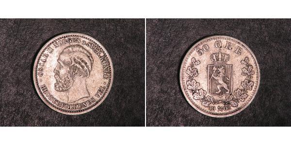 50 Эре United Kingdoms of Sweden and Norway (1814-1905) Серебро Оскар II (1829-1907)