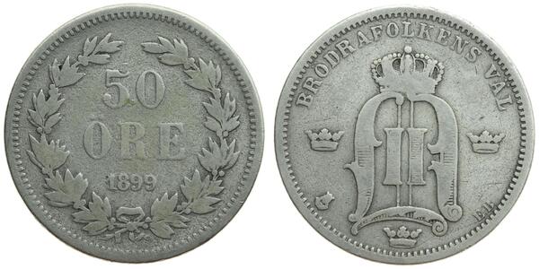 50 Эре Швеция Серебро Оскар II (1829-1907)