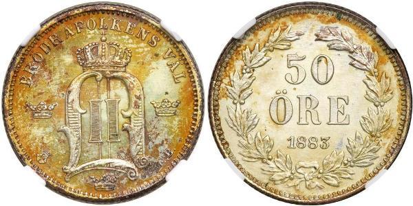 50 Эре Швеция Серебро Оскар II (1829-1907)