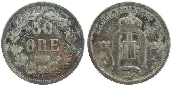 50 Эре Швеция Серебро Оскар II (1829-1907)