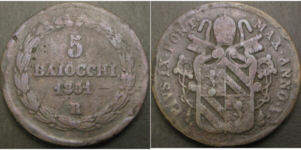 5 Baiocco Estados Pontificios (752-1870) Cobre 