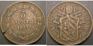 5 Baiocco Papal States (752-1870) Copper 