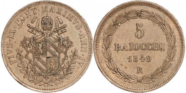 5 Baiocco Kirchenstaat (752-1870) Kupfer 