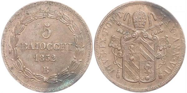 5 Baiocco Kirchenstaat (752-1870) Kupfer 