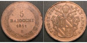 5 Baiocco 教皇国 (754 - 1870) 銅 