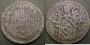 5 Baiocco 教皇国 (754 - 1870) 銅 