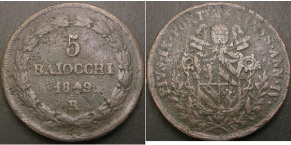 5 Baiocco 教皇国 (754 - 1870) 銅 