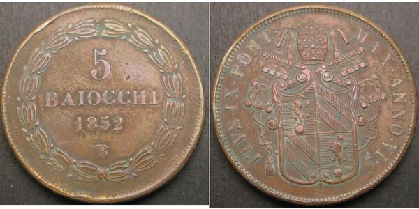 5 Baiocco 教皇国 (754 - 1870) 銅 