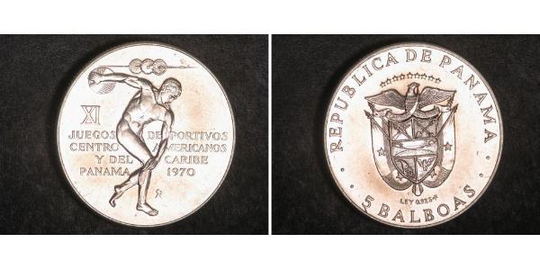 5 Balboa Panamá Plata 