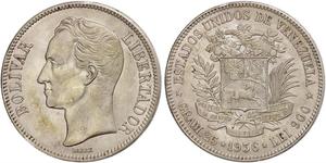 5 Bolivar Venezuela Argento 