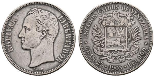 5 Bolivar Venezuela Silver 