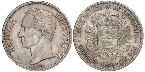 5 Bolivar Venezuela Silver 