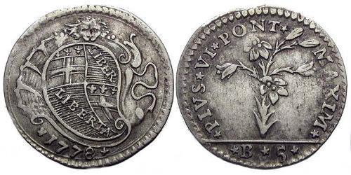 5 Bolognini Estados Pontificios (752-1870) Plata Pío VI ( 1717-1799)