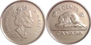 5 Cent Canadá Acero Isabel II (1926-2022)