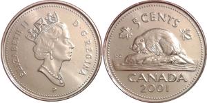 5 Cent Canadá Acero Isabel II (1926-2022)