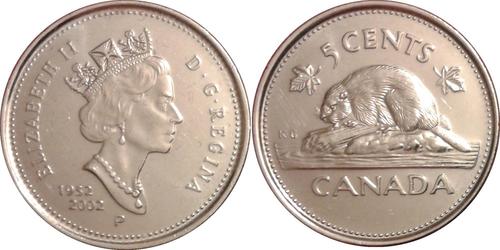 5 Cent Canadá Acero Isabel II (1926-2022)