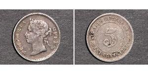 5 Cent Établissements des détroits (1826 - 1946) Argent Victoria (1819 - 1901)